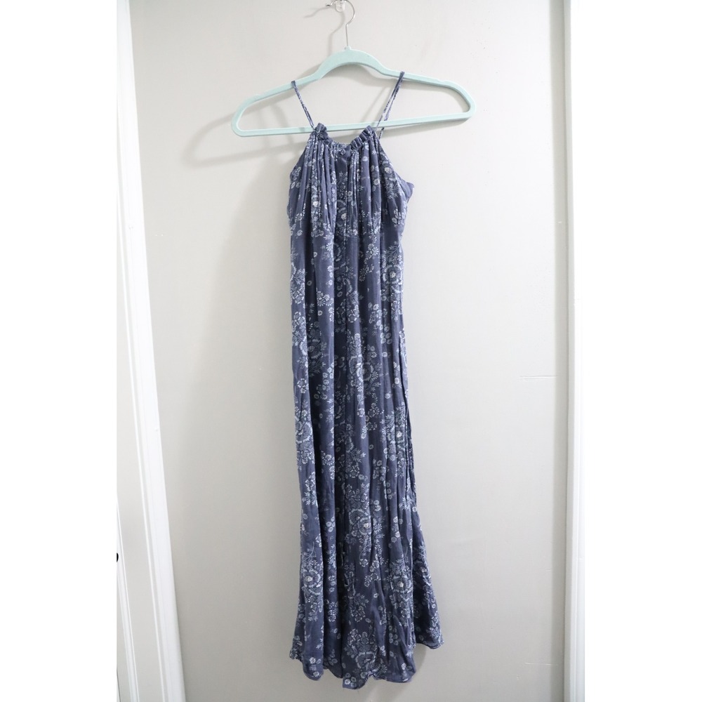 Madewell Blue Floral midi‎ Dress Size 2 Halter Neck Boho Style